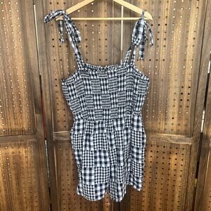 Old Navy Black and White Gingham Tie-Shoulder Romper with Smocked Bodice